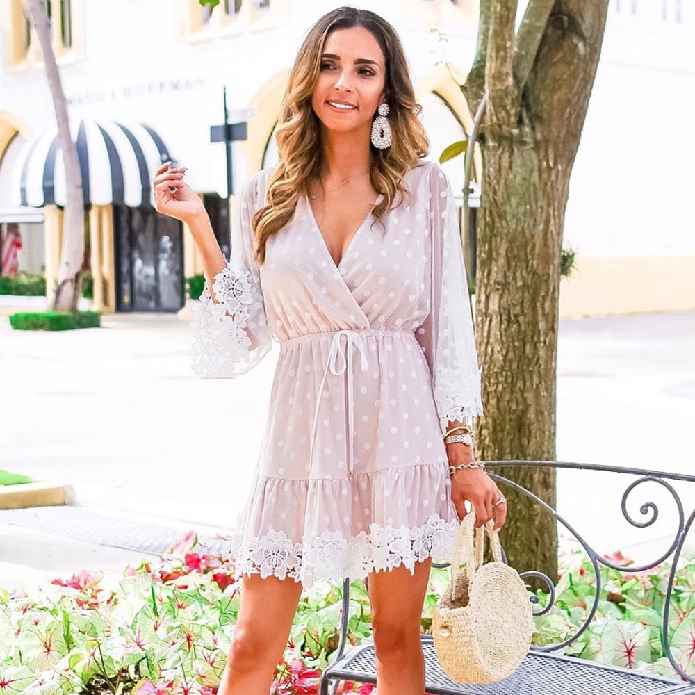 Polka dot lace mesh mini dress.